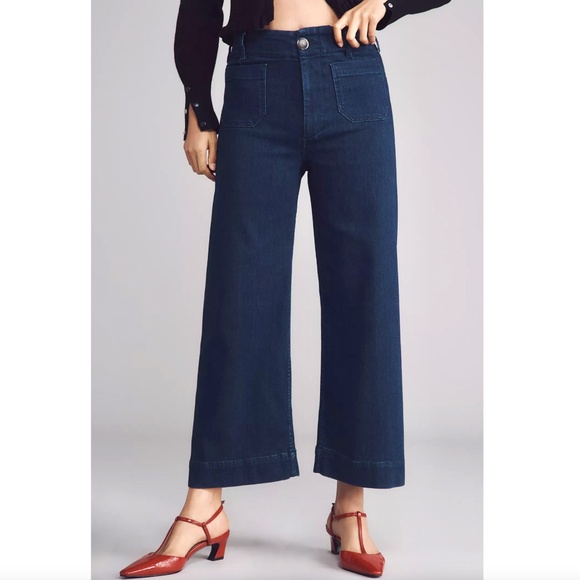MAEVE The Colette Crop High-Rise Wide-Leg Jeans in Dark Denim - 33 - Picture 1 of 12